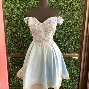 Strapless, Baby Blue, Floral Dress